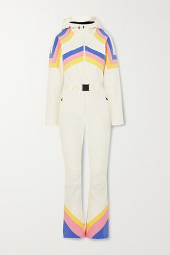 Tignes Hooded Belted Striped Ski Suit - White