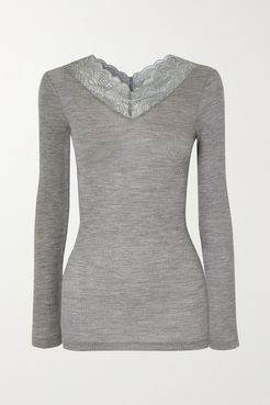 Karla Lace-trimmed Wool And Silk-blend Top - Gray