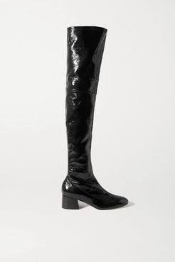 Sedona Crinkled Patent-leather Over-the-knee Boots - Black