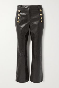 Corinna Button-embellished Cropped Faux Leather Flared Pants - Chocolate