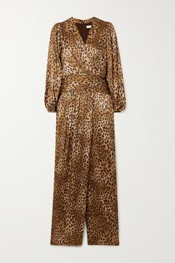 Carter Wrap-effect Leopard-print Silk-blend Charmeuse Jumpsuit - Camel