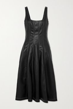 Wells Topstitched Faux Leather Midi Dress - Black