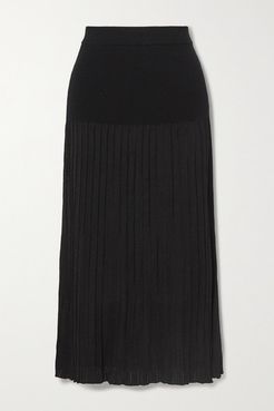 Dean Pleated Stretch-knit Midi Skirt - Black