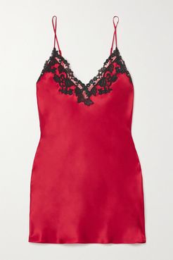 Maison Embroidered Lace-trimmed Silk-satin Chemise