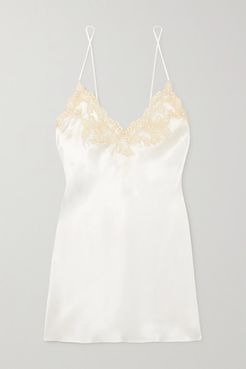 Lace-trimmed Silk-charmeuse Chemise - Cream