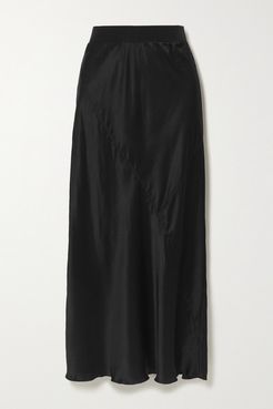Paneled Silk-satin Midi Skirt - Black