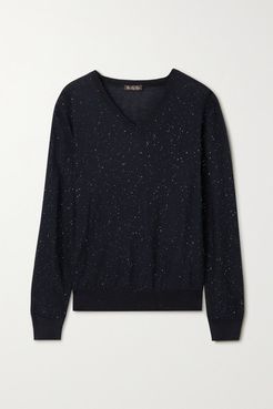 Sequin-embellished Cashmere-blend Sweater - Navy