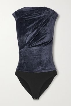 Julie Draped Cutout Velvet Bodysuit - Navy
