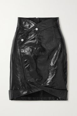 Paloma Crinkled Glossed-leather Wrap Mini Skirt - Black