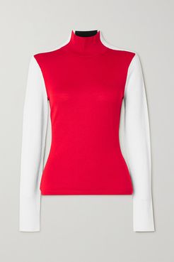 Masha Color-block Merino Wool Turtleneck Sweater - Red