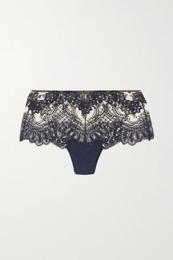 Embroidered Tulle Briefs - Blue