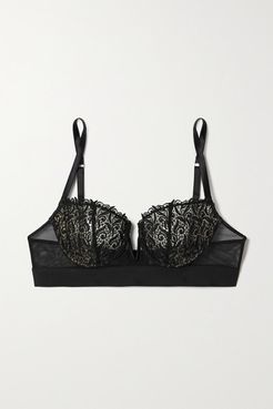 Guipure Lace, Tulle And Microfiber Underwired Soft-cup Bra - Black