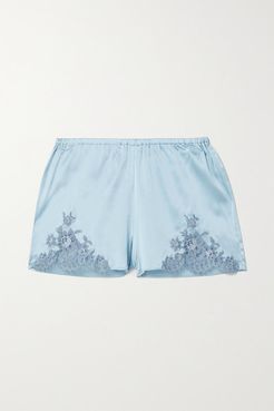 Hôtel Particulier Chantilly Lace-trimmed Silk-blend Satin Pajama Shorts - Sky blue