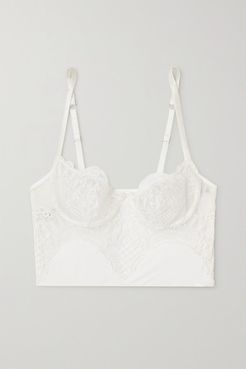 Lasting Love Stretch Jersey-trimmed Embroidered Tulle Underwired Bra - White
