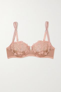 Annabelle Embroidered Tulle Underwired Balconette Bra - Pink
