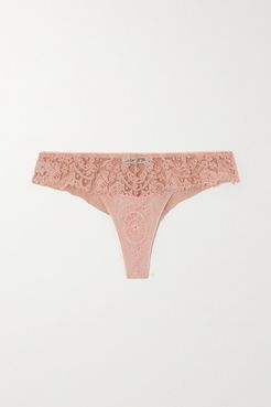 Annabelle Embroidered Tulle Thong - Pink