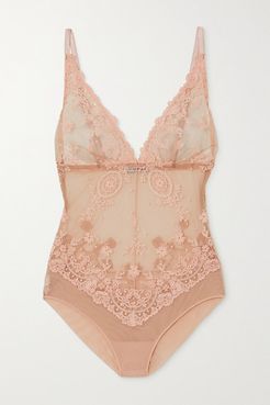 Annabelle Embroidered Tulle Bodysuit - Pink