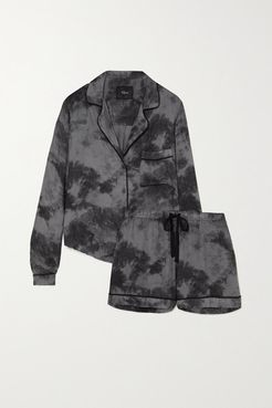 Kellen Tie-dyed Flannel Pajama Set - Black