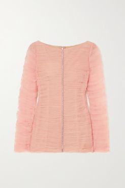 Vienna Crystal-embellished Ruched Tulle Top - Blush