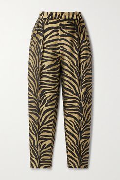 Magdeline Pleated Metallic Zebra-jacquard Straight-leg Pants - Gold