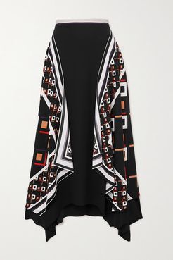 Reece Asymmetric Printed Crepe Skirt - Black