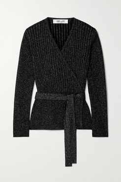 Bonnie Ribbed Metallic Merino Wool-blend Wrap Top - Black