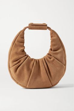 Moon Mini Ruched Suede Tote - Brown