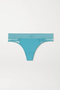 Nufit Stretch-tulle And Jersey Thong - Blue