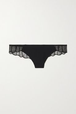 Jazz Lace-trimmed Stretch-jersey Thong - Black