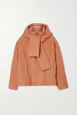 Hooded Tie-detailed Padded Cotton-blend Shell Jacket - Camel