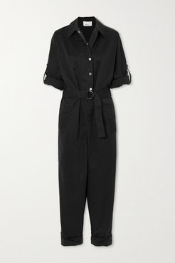 Belted Cotton-blend Twill Jumpsuit - Black