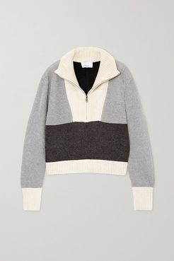 Cropped Color-block Lurex And Ribbed Chenille Sweater - Gray