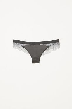 Shade Satin-jersey And Lace Briefs - Gray