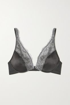 Shade Satin-jersey, Stretch-mesh And Lace Underwired Soft-cup Bra - Gray