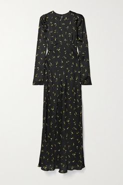 Floral-print Satin Maxi Dress - Black