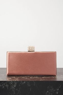 Celeste Faux Pearl And Crystal-embellished Satin Clutch - Pink