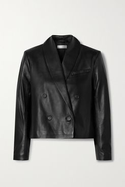 Mae Double-breasted Leather Blazer - Black