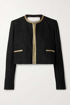 Cropped Metallic-trimmed Bouclé Jacket - Black