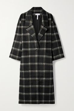 Vita Oversized Checked Brushed Wool-blend Coat - Black