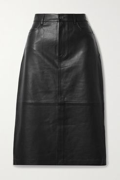 Leather Midi Skirt - Black