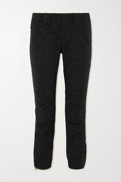 Paneled Stretch-cotton Tapered Pants - Black