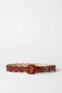 Deidre Braided Croc-effect Leather Belt - Brown