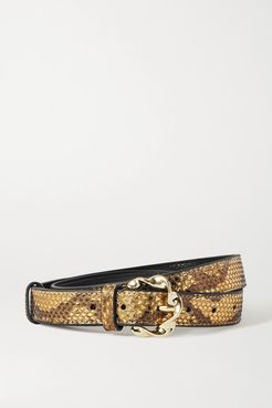 Josephine Metallic Snake-effect Leather Belt - Gold