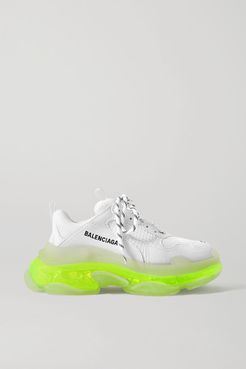Triple S Clear Sole Logo-embroidered Leather, Nubuck And Mesh Sneakers - White