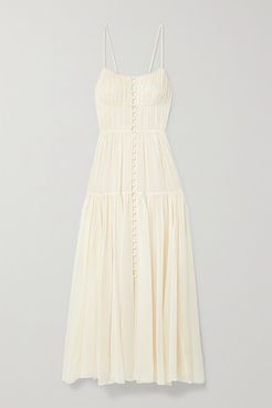 Pleated Silk Crepe De Chine Maxi Dress - Ivory