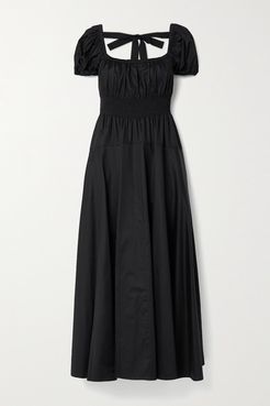 Amour Open-back Shirred Cotton-poplin Maxi Dress - Black