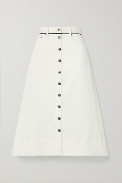 Piped Cotton-blend Twill Midi Skirt - Ecru