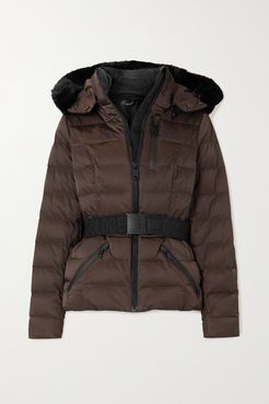 Soldis Hooded Belted Faux Fur-trimmed Quilted Down Ski Jacket - Brown