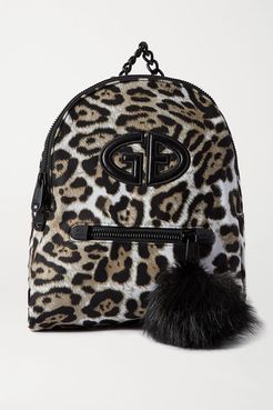 Handy Faux Fur And Leather-trimmed Leopard-print Shell Backpack - Brown