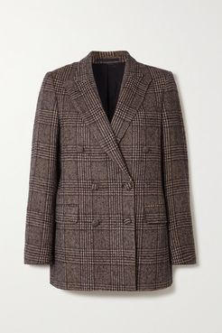 Manon Double-breasted Houndstooth Wool Blazer - Brown